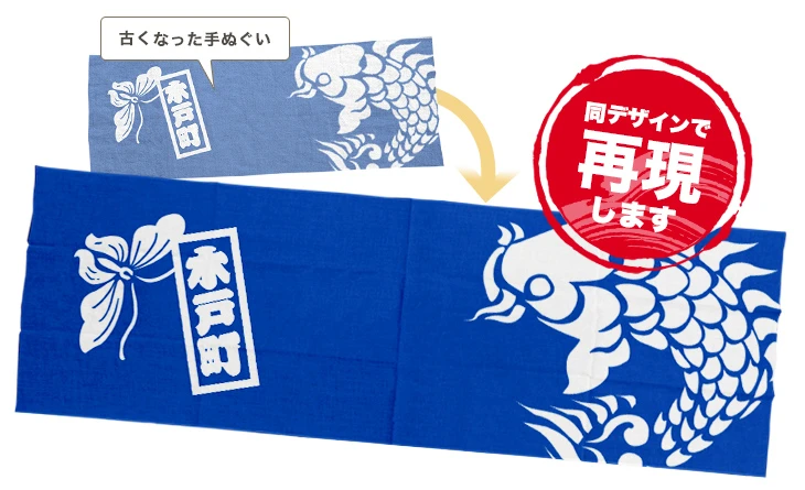 古くなった手ぬぐいを同デザインで再現します
