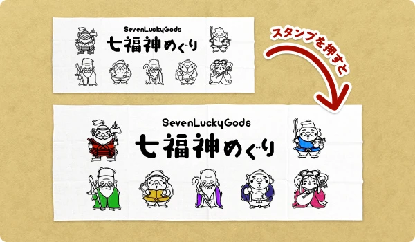 スタンプラリー手ぬぐいデザイン例|七福神巡り